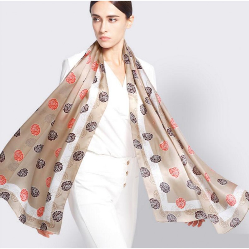 Pure Silk Scarf Coffee Pastel Dot Print Women Summer Scarf